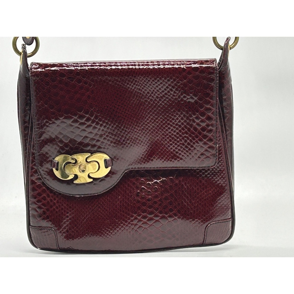 Vtg 70s Etienne AIGNER Cordovan Red Snake Embossed Patent Leather Bag Handbag